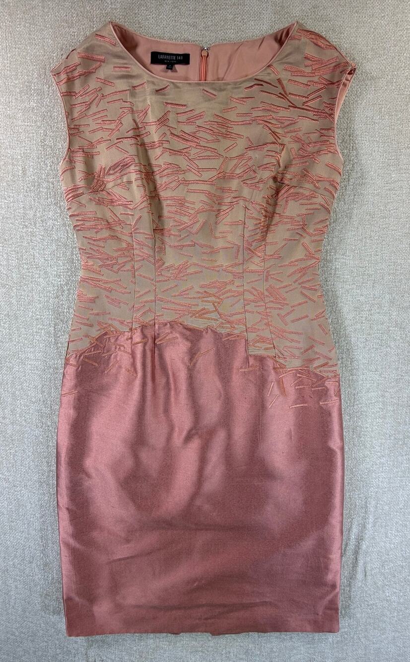 Lafayette 148 Women 2 Peach Silk Blend Abstract Sleeveless Cocktail Dress Career